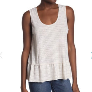 Michael Stars Linen Blend Striped Flounce Hem Tank
